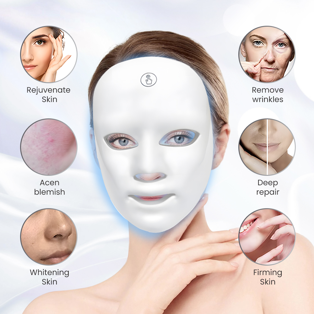 LED Face Mask Light Therapy 7 Color Treatment Photon Mask Facial Skin Care Mask